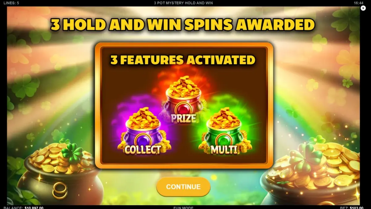 Tampilan visual slot 3 Pot Mystery Hold and Win dengan tema tambang emas
