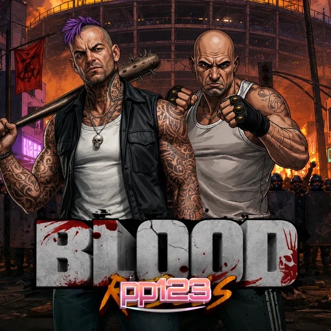 Tampilan visual slot Blood Rebels dengan tema pemberontakan jalanan